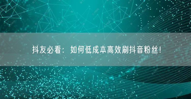 抖友必看：如何低成本高效刷抖音粉丝！