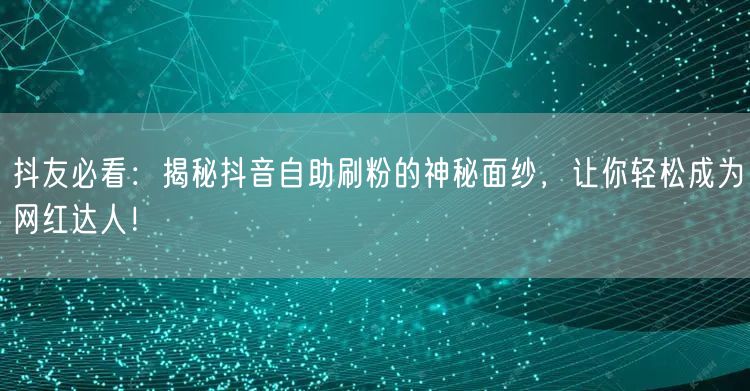 抖友必看：揭秘抖音自助刷粉的神秘面纱，让你轻松成为网红达人！