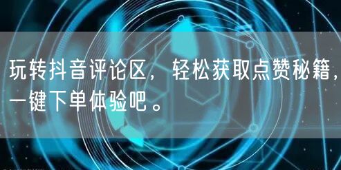 玩转抖音评论区，轻松获取点赞秘籍，一键下单体验吧。