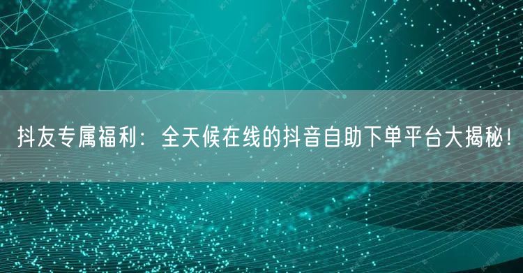 抖友专属福利：全天候在线的抖音自助下单平台大揭秘！