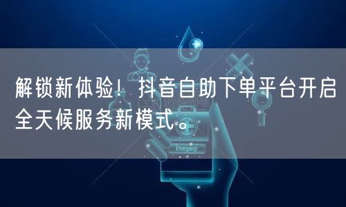 解锁新体验！抖音自助下单平台开启全天候服务新模式。