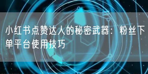 小红书点赞达人的秘密武器：粉丝下单平台使用技巧