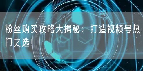 粉丝购买攻略大揭秘：打造视频号热门之选！