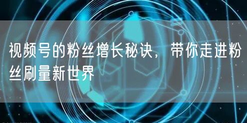视频号的粉丝增长秘诀，带你走进粉丝刷量新世界