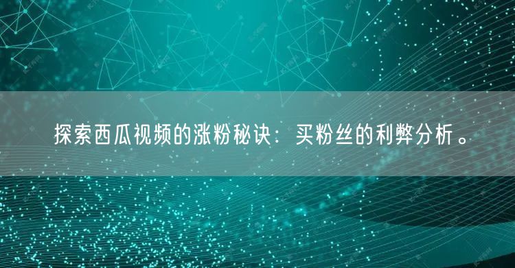 探索西瓜视频的涨粉秘诀：买粉丝的利弊分析。