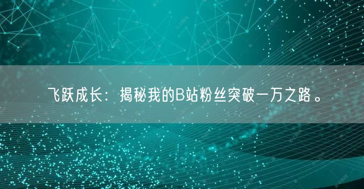 飞跃成长：揭秘我的B站粉丝突破一万之路。
