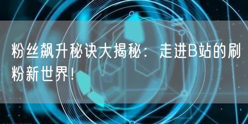 粉丝飙升秘诀大揭秘：走进B站的刷粉新世界！