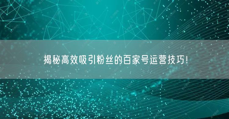 揭秘高效吸引粉丝的百家号运营技巧！